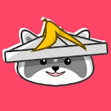 Trash Pack logo: raccoon in a pizza-box hat with a banana peel